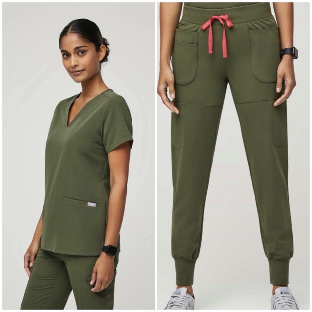 FIGS Limited Edition Dark Olive Casma Top XS + Rare Nepal Jogger Pants XXS